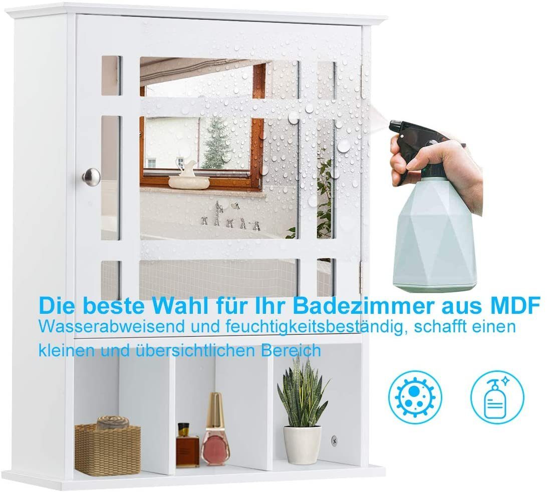 COSTWAY Badezimmerspiegelschrank mit verstellbarem Einlegeboden & 3 Fächern