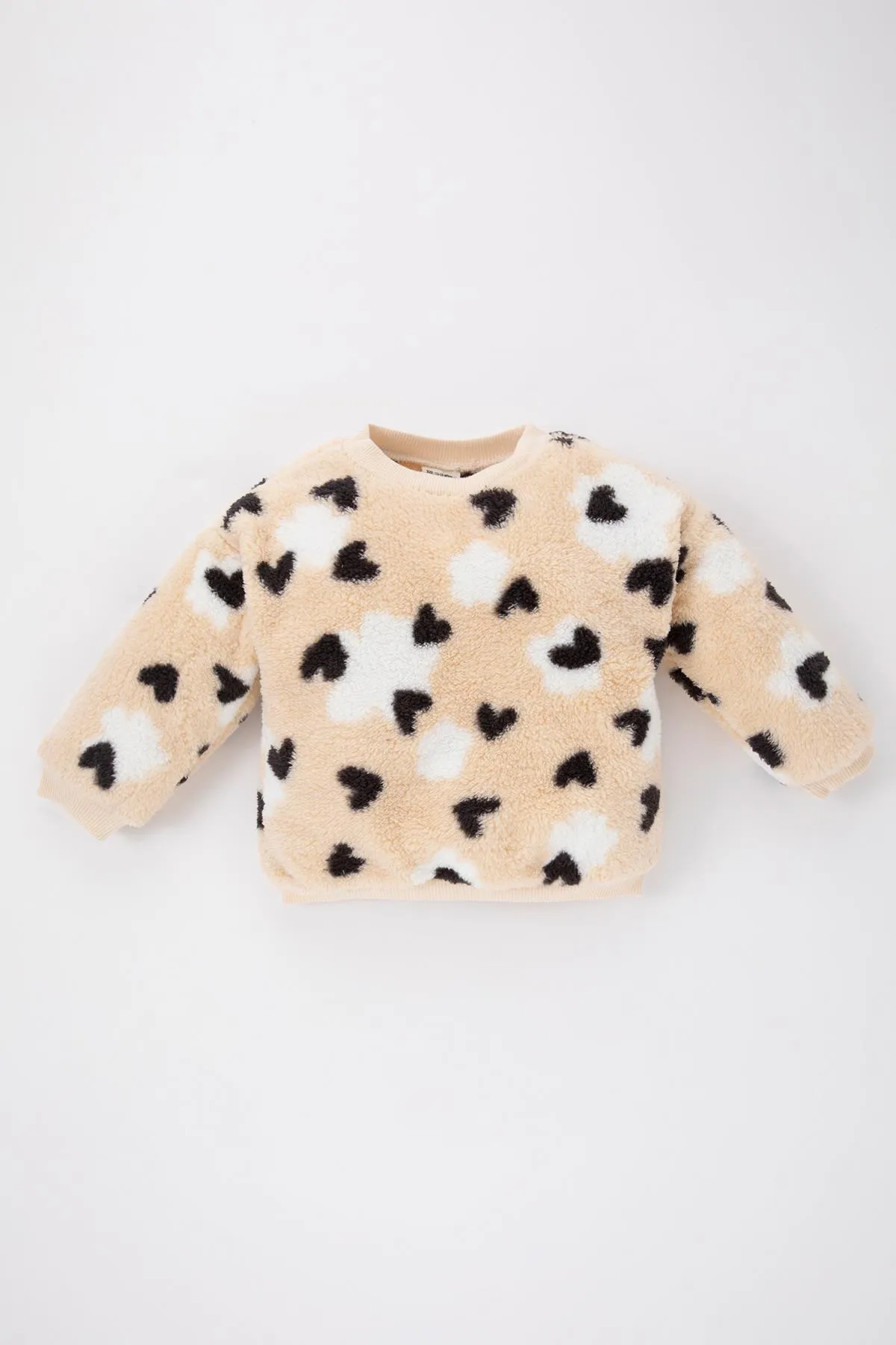 DeFacto  Sweatshirt aus Welsoft-Plüsch mit Rundhalsausschnitt und Herzmuster für Babys, Mädchen, reguläre Passform