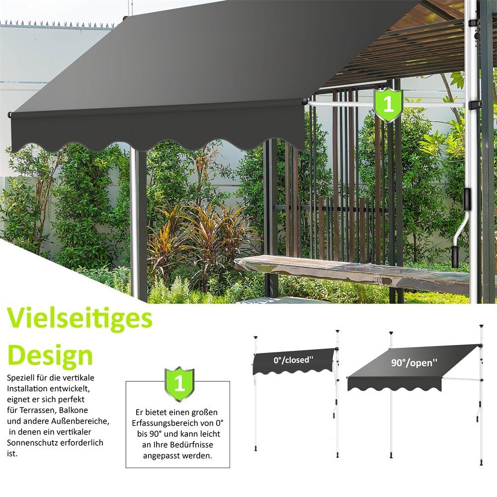 Mucola Klemmmarkise LED Klemmmarkise 150-400cm Balkon Sonnenschutz Terasse Fenstermarkise (Stück) Klemmmontage