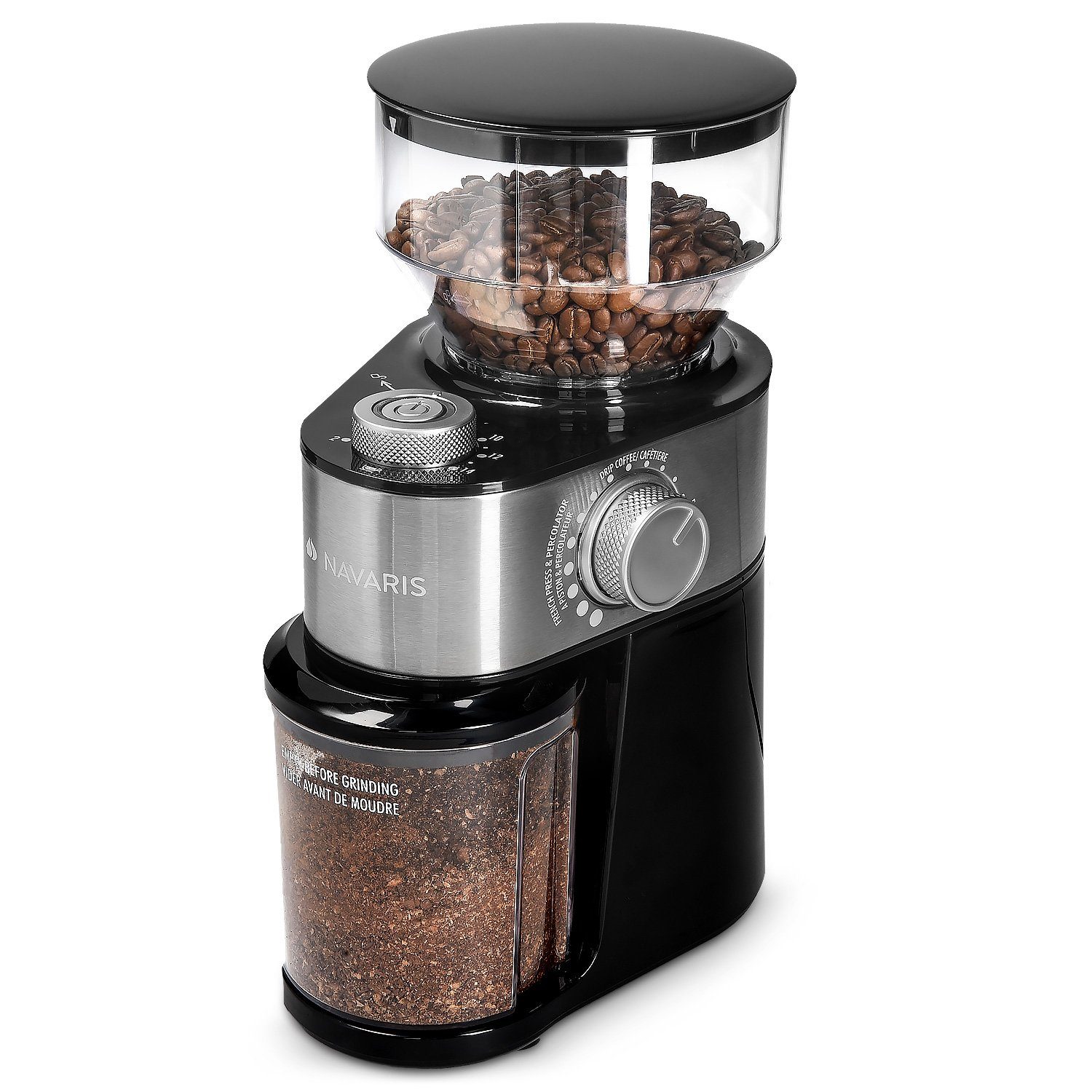 Navaris Kaffeemühle elektrische Kaffeemühle mit Edelstahl Scheibenmahlwerk