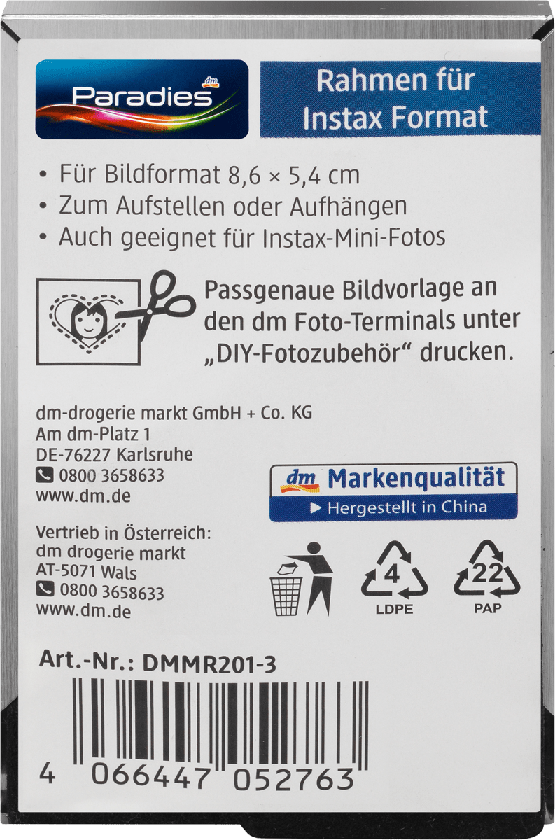 Bilderrahmen Instax 8,5x5,5 cm, silber, 1 St