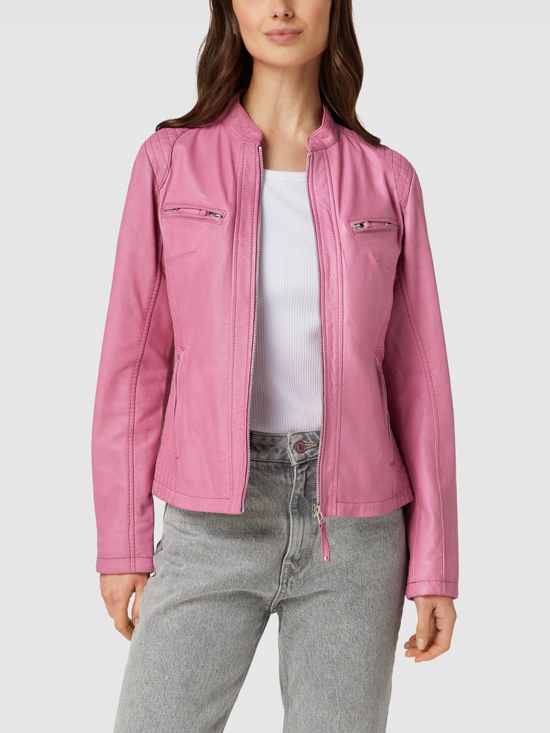 Lederjacke mit Reißverschlusstaschen in pink