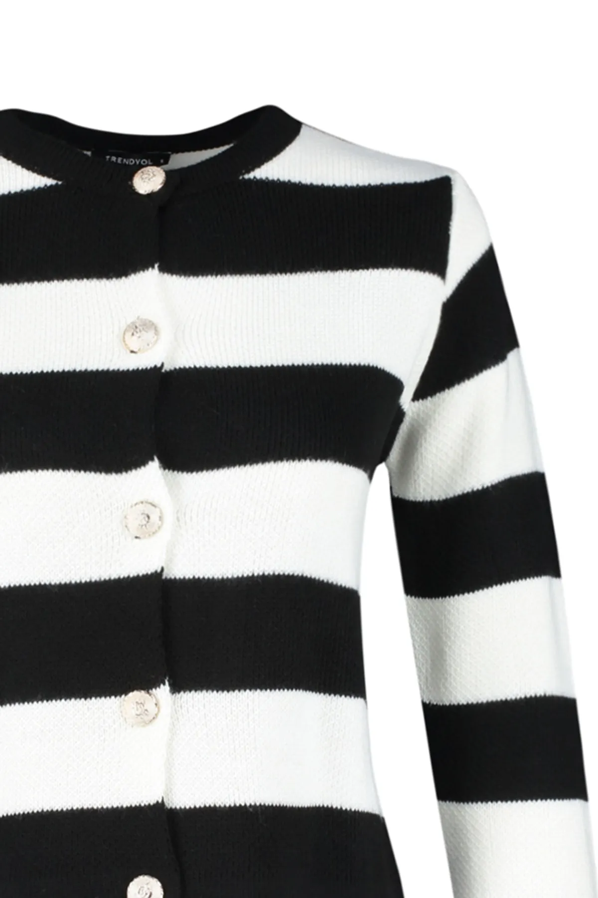 Trendyol Collection  Ecru gestreifter Basic-Strick-Cardigan TWOAW24HI00091