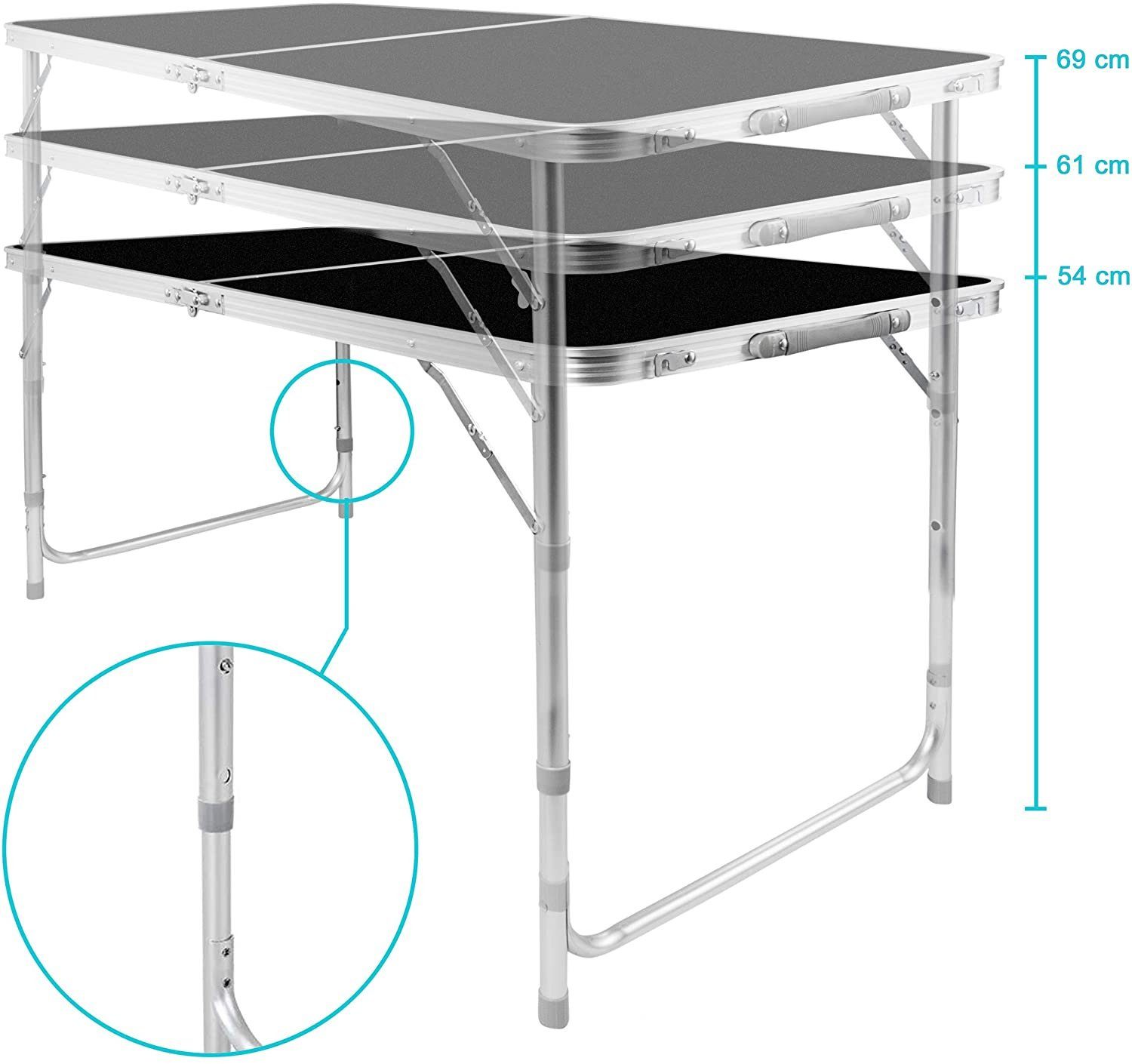 Goods+Gadgets Klapptisch Klappbarer Campingtisch (Mehrzwecktisch, Campingtisch Markttisch), Multifunktionstisch mit 4 Stühlen - Schwarz