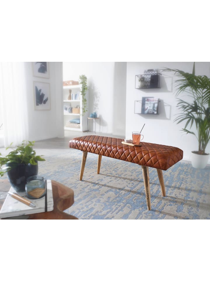 KADIMA DESIGN Sitzbank Echtleder / Massivholz Bank 115x53x38 cm, 2er Polsterbank günstig kaufen onesize