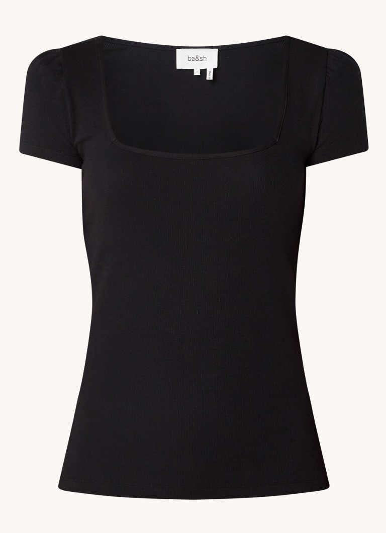 ba&sh Odelia T-shirt with puff sleeves and rectangular neckline