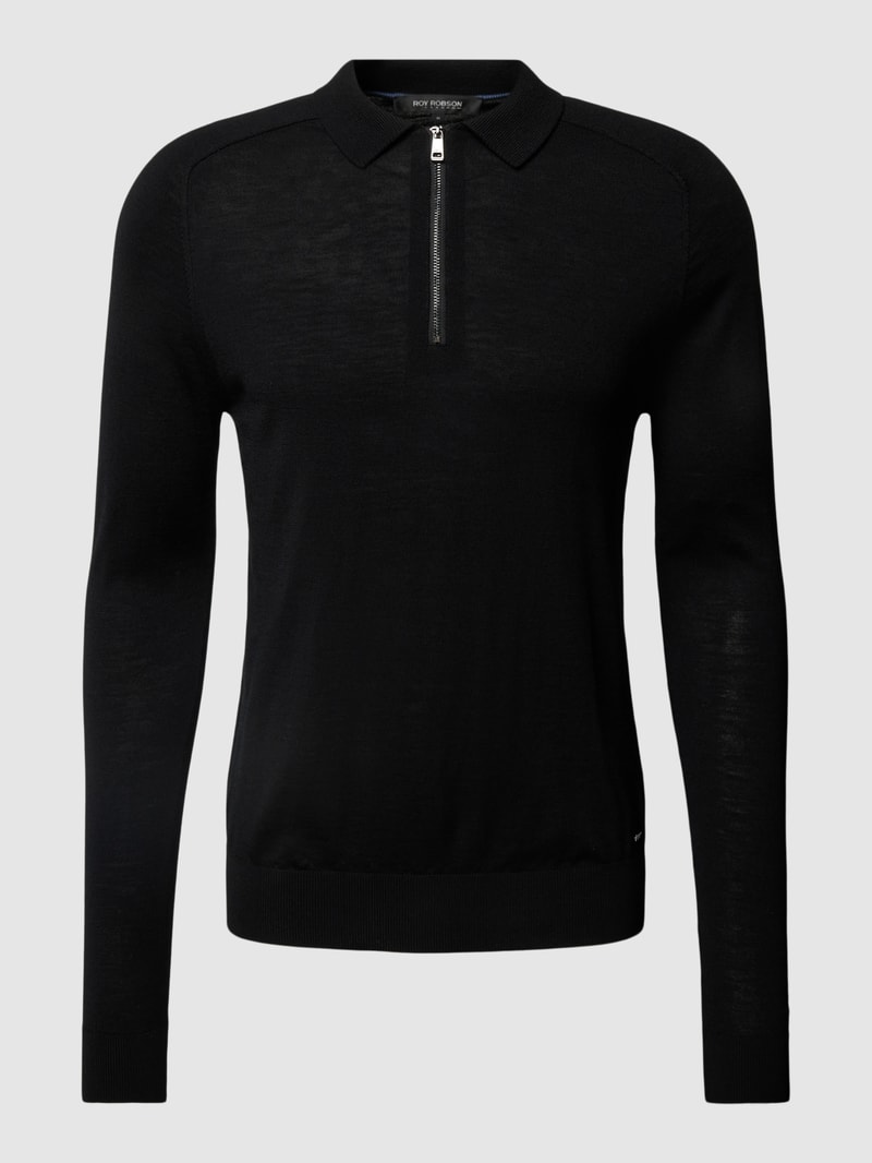 Pullover mit Polokragen aus Schurwolle in schwarz