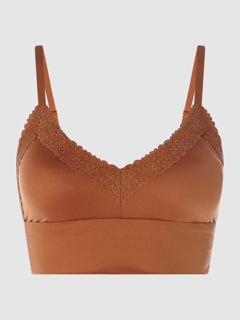 Bralette mit floraler Spitze - wattiert in hellbraun