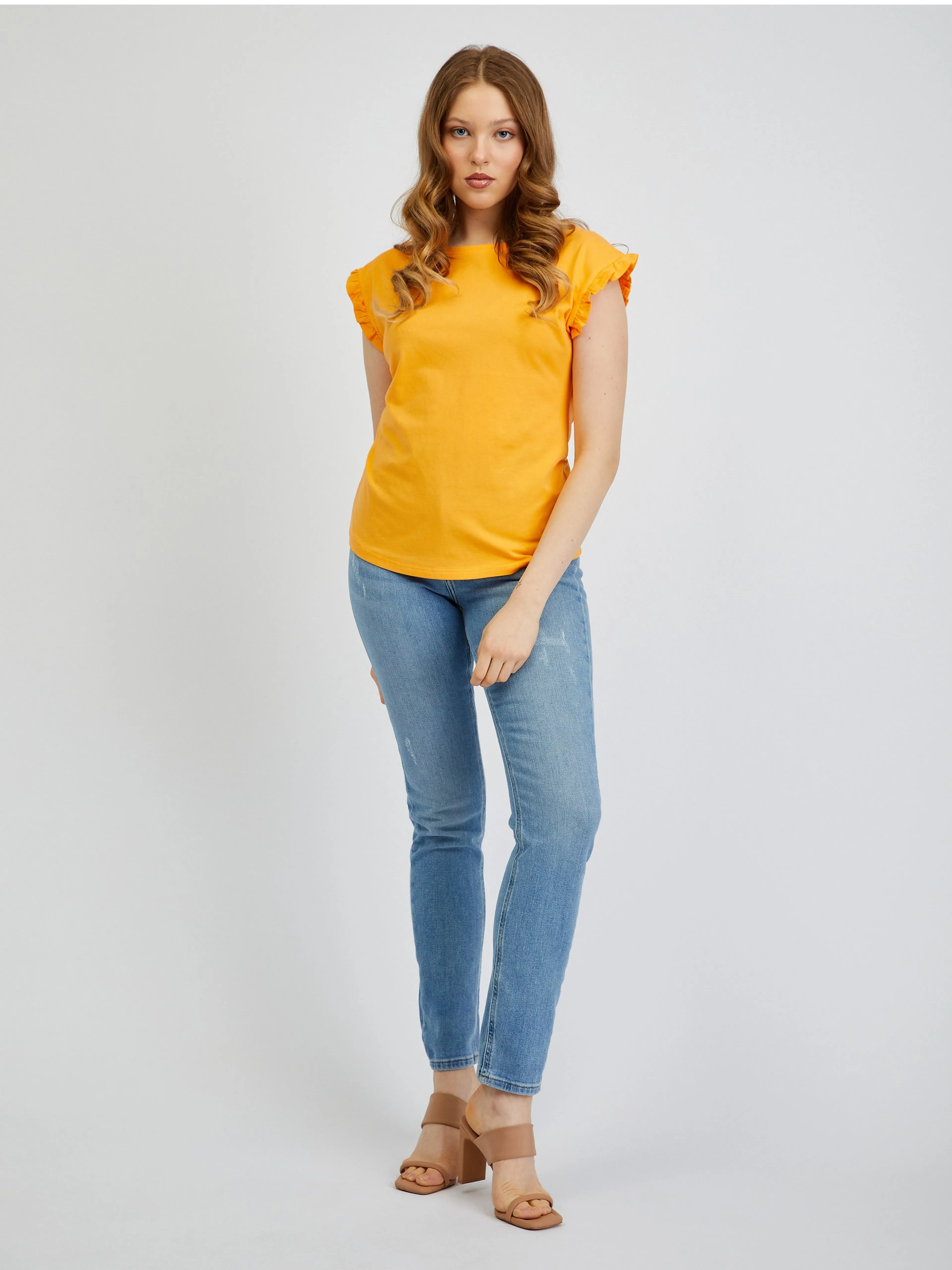 Orangefarbenes Damen-T-Shirt ORSAY
