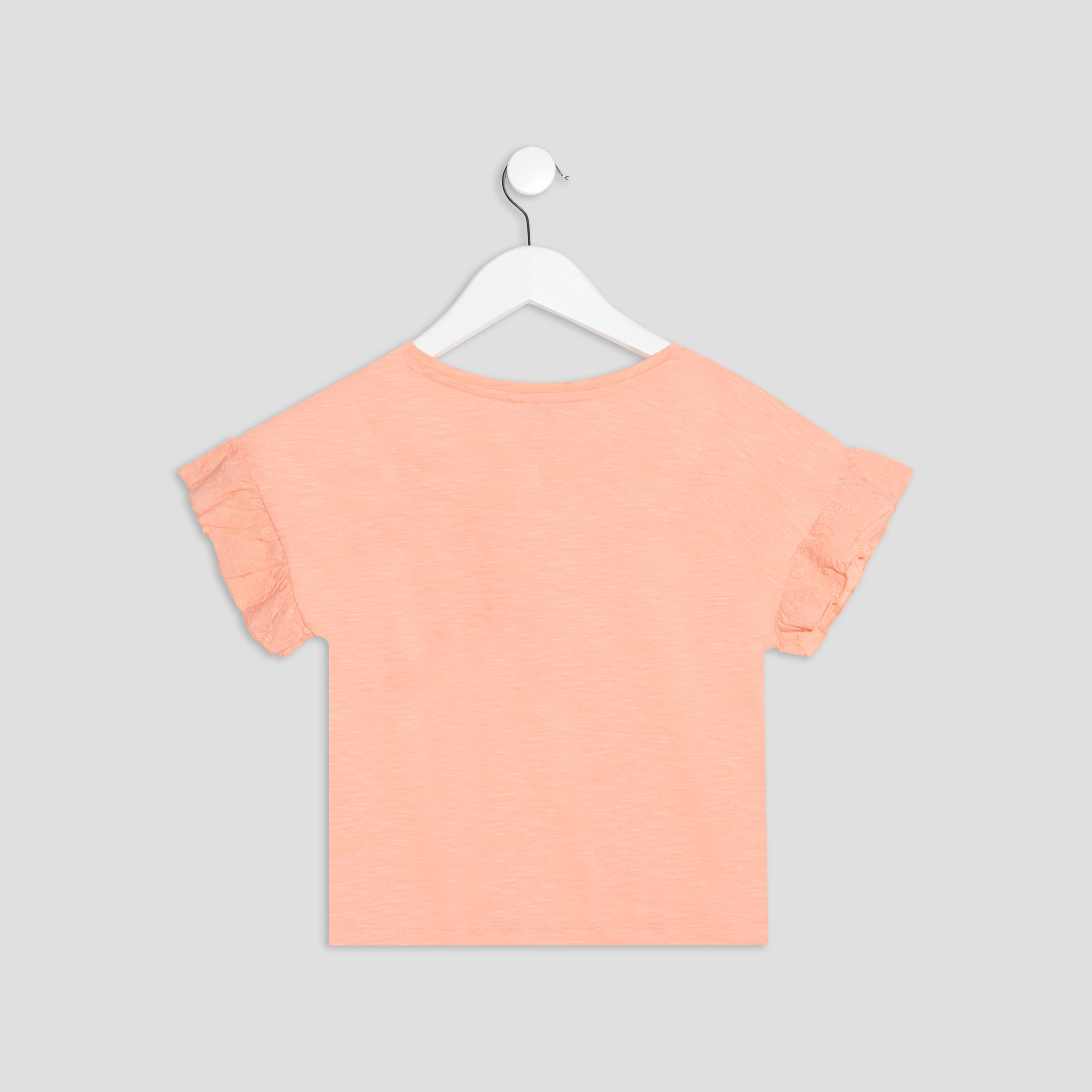 T-shirt manches courtes à volants rose corail fille | La Halle