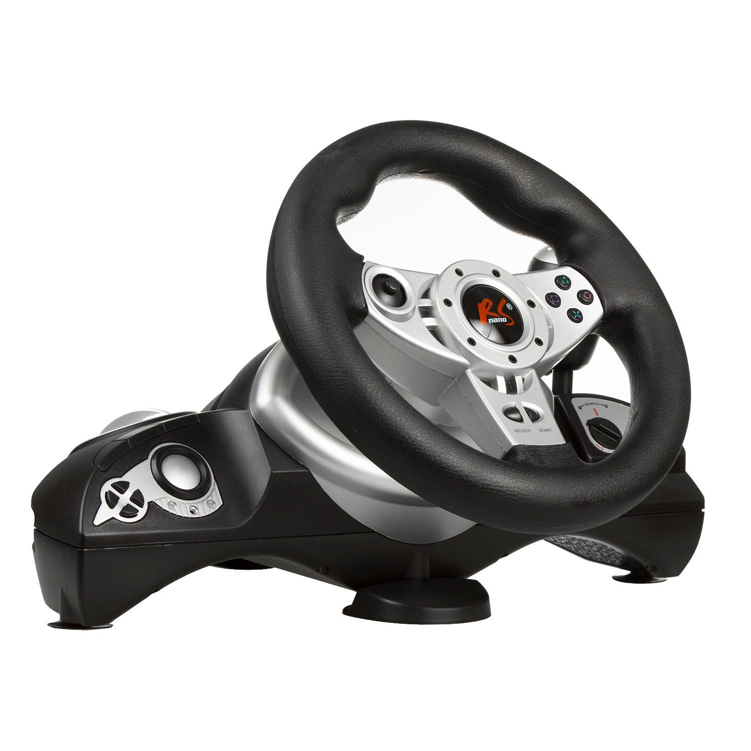 NanoRS RS700 Gaming-Lenkrad (inkl. Handschaltung u. Pedalen, Kompatibilität; Vibrations-Funktion; einstellbare Empfindlichkeit)
