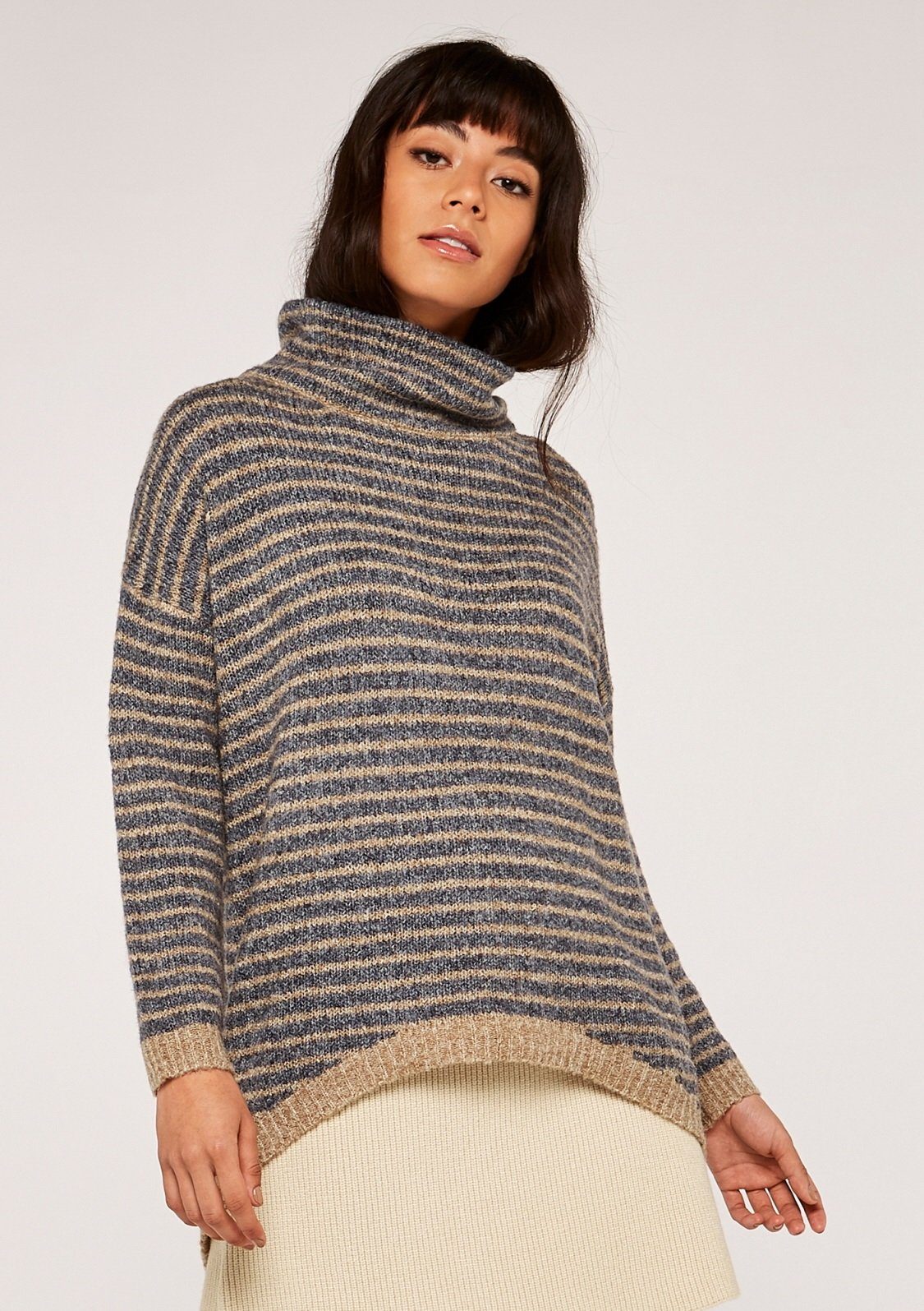 Apricot Rollkragenpullover High Neck Stripe Boucle Jumper (1-tlg) mit Streifen