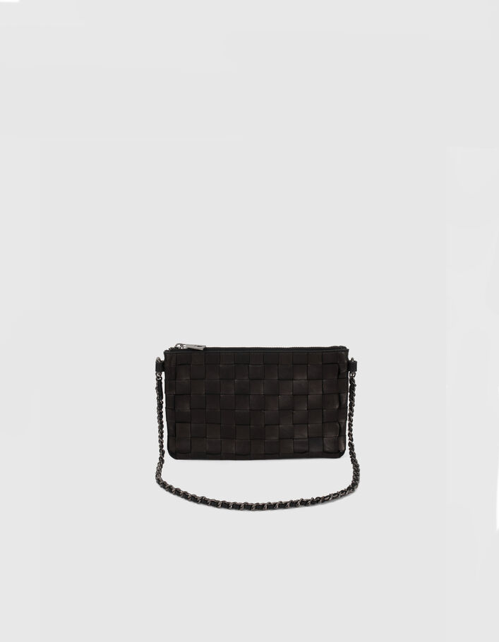Le sac 111 TORINO en cuir noir tressé esprit damier Femme
