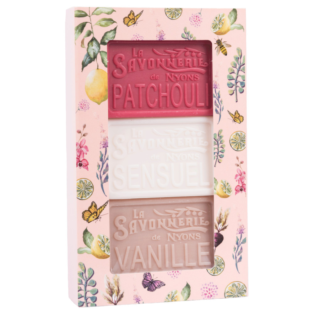 La savonnerie de nyons Lot de 3 Savons 100g (Patchouli, Sensuel, Vanille) Savon