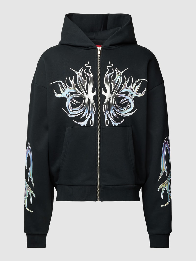 Sweatjacke mit Motiv-Print Modell 'METALLIC' in schwarz