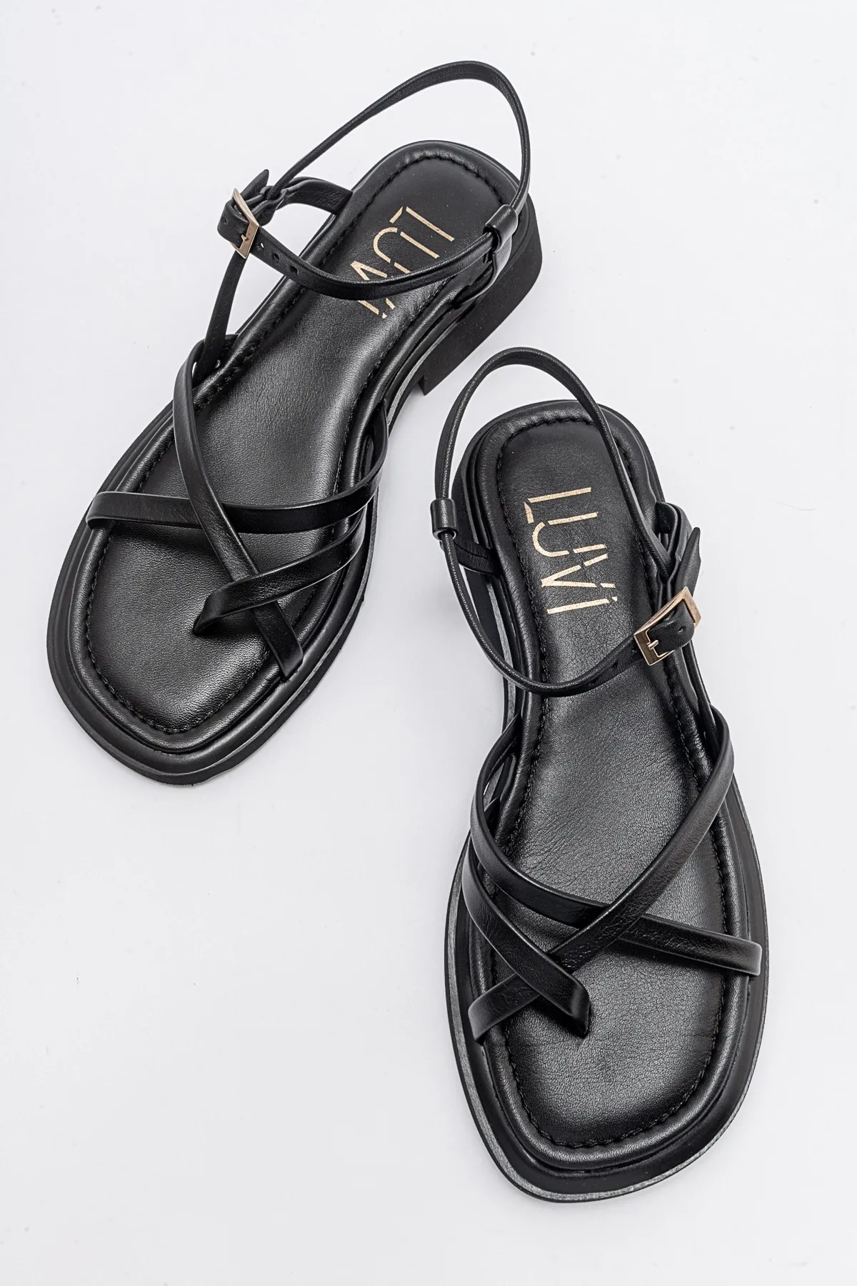 LuviShoes  ANTAS Schwarze Damensandalen aus echtem Leder