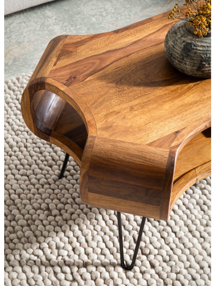 KADIMA DESIGN Couchtisch 100x60x47 cm Massivholz Metall Sofatisch, Design günstig kaufen onesize