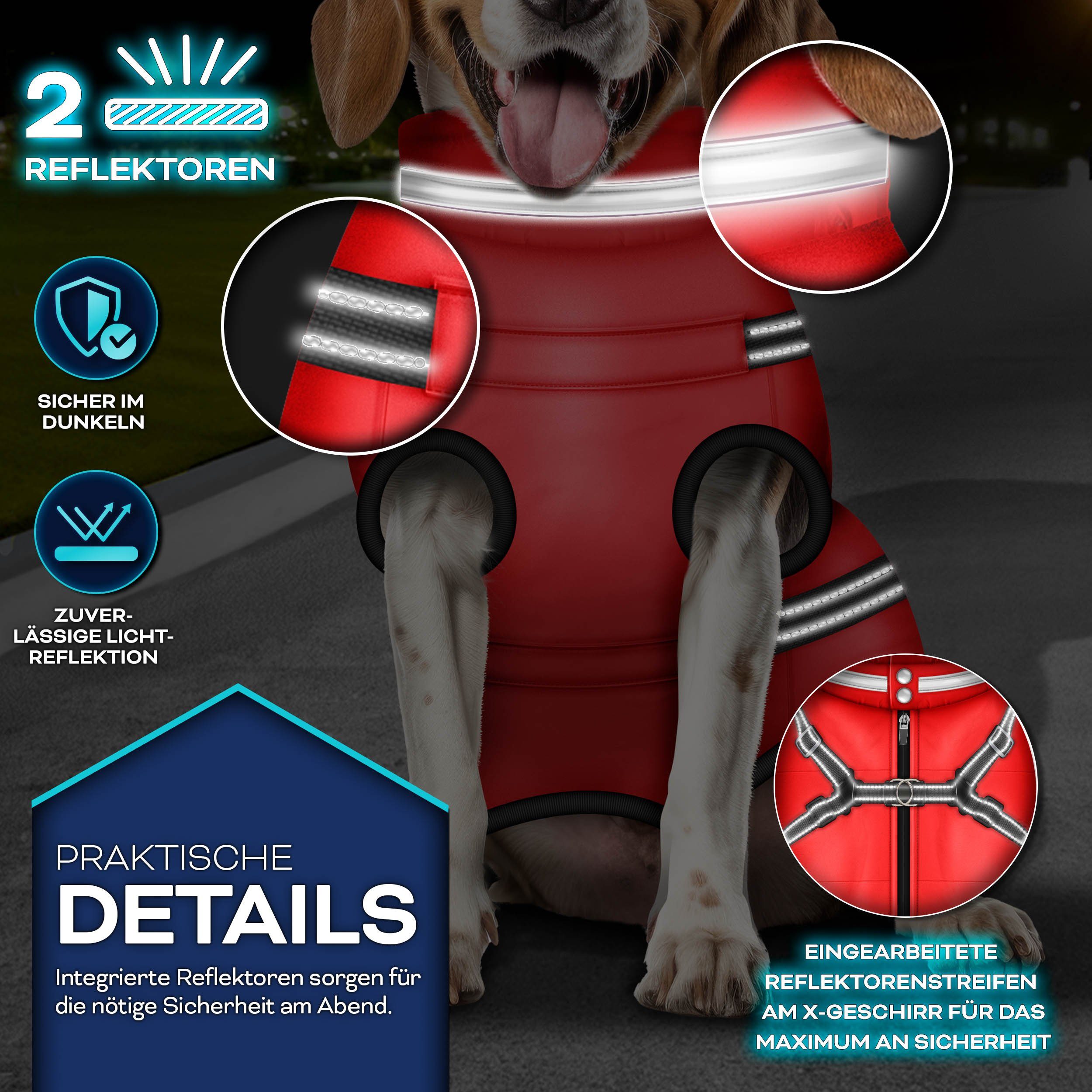 TRESKO Hundejacke Winter mit Reflektoren inkl. 15 Stück Kotbeutel, + Spender Hunderegenmantel wasserdicht Hundemantel mit Geschirr Weste