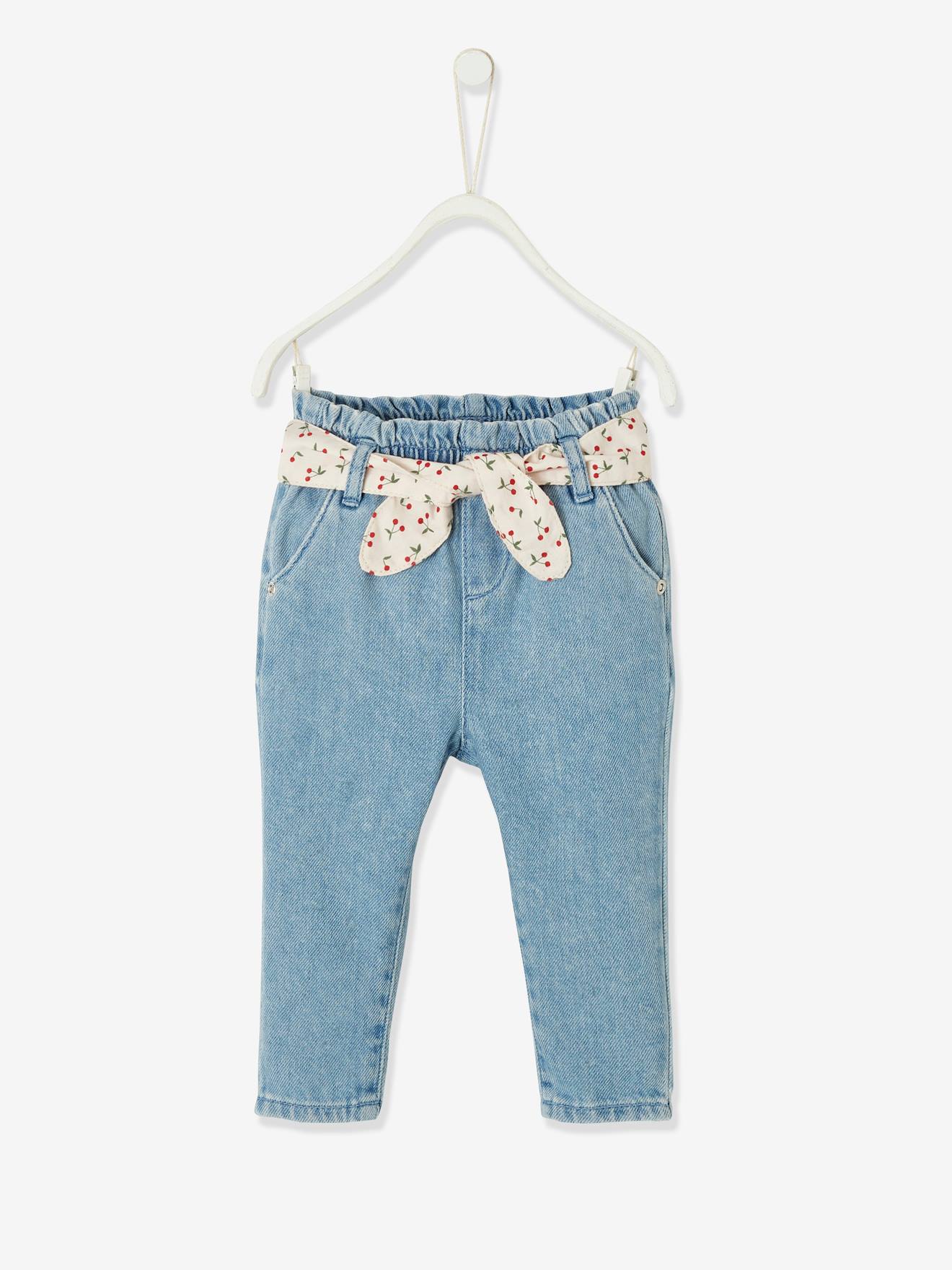 Vertbaudet Mädchen Baby Jeans mit Stoffgürtel - double stone