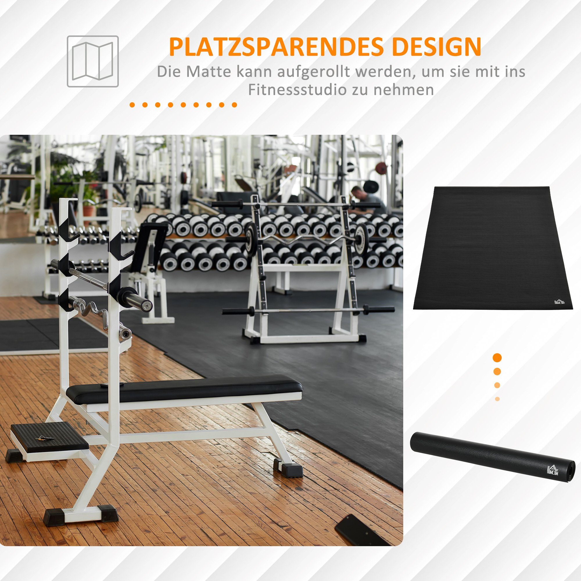 HOMCOM Yogamatte Anti-Rutsch Fitnessgerät Bodenschutzmatte für Fitnessgeräte Schwarz (Set, 1-St., für Heimtrainer Crosstrainer Laufband), 180L x 90B x 0.6H cm