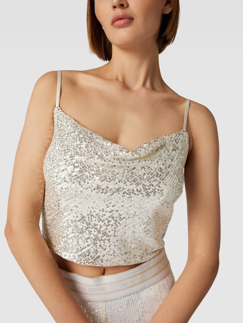 Cropped Top mit Paillettenbesatz in sand