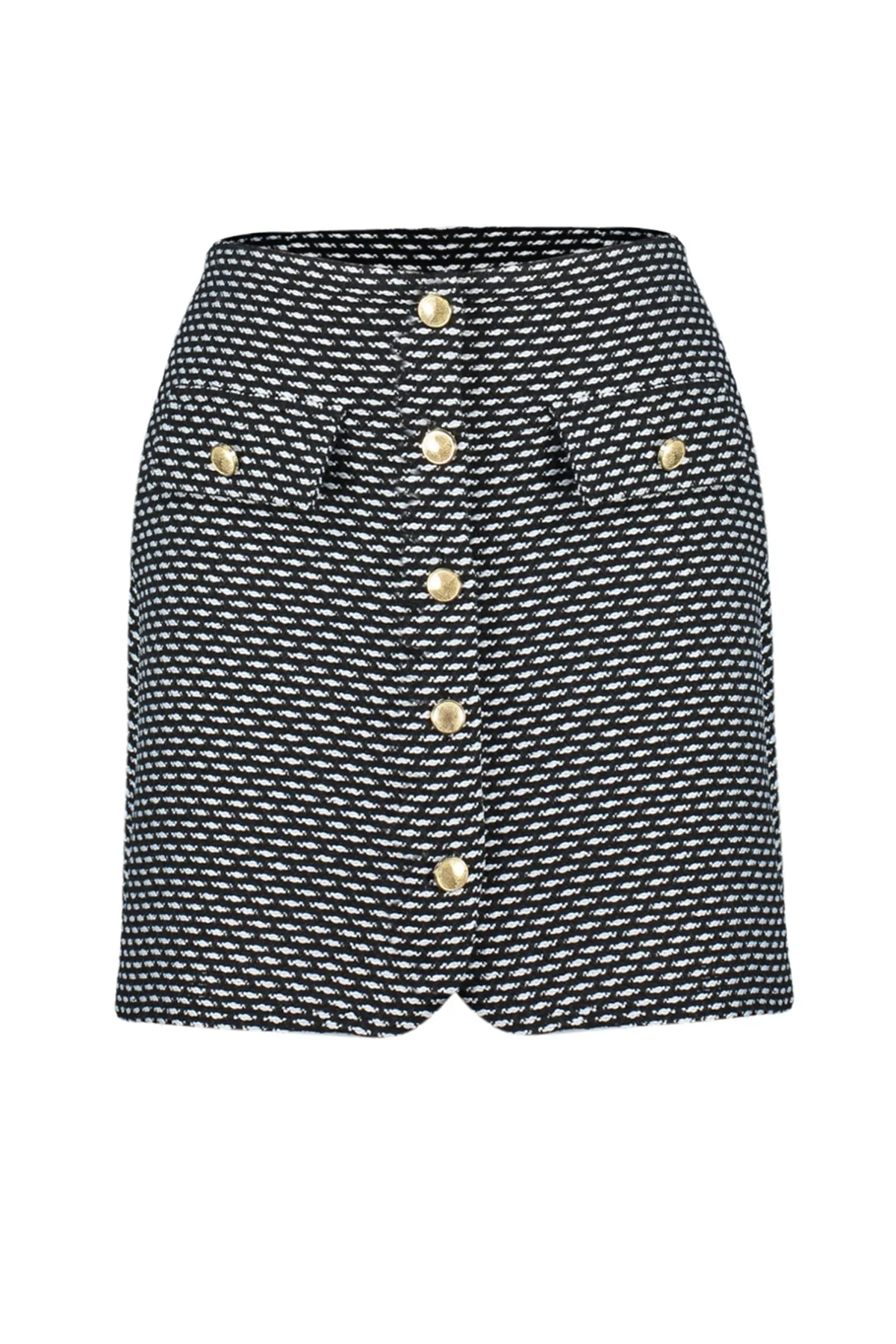 Trendyol Collection  Schwarzer, gewebter Minirock aus Tweed-Stoff mit Knopfdetail und Details TWOAW24ET00142
