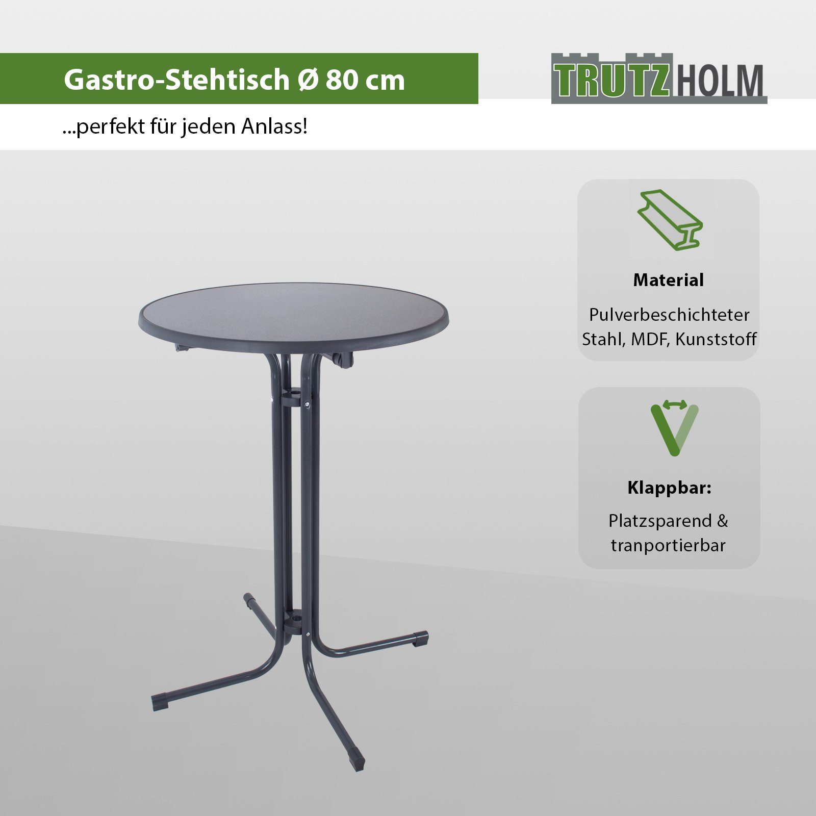 TRUTZHOLM Stehtisch Set Stehtisch klappbar Ø 80 cm & Husse Tischdecke bügelfrei für Gastro (Set aus Stehtisch und Husse)