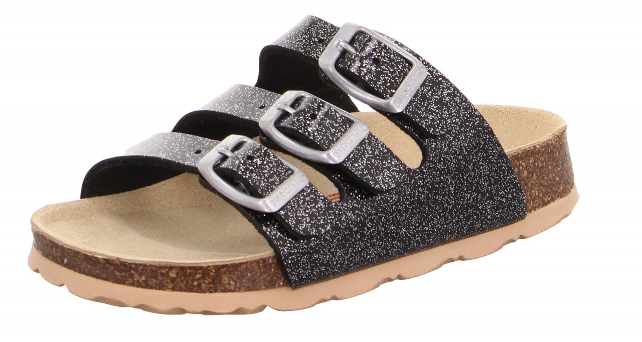 FUSSBETTPANTOFFEL - Schwarz/Silber Pantoffel mit Schnalle