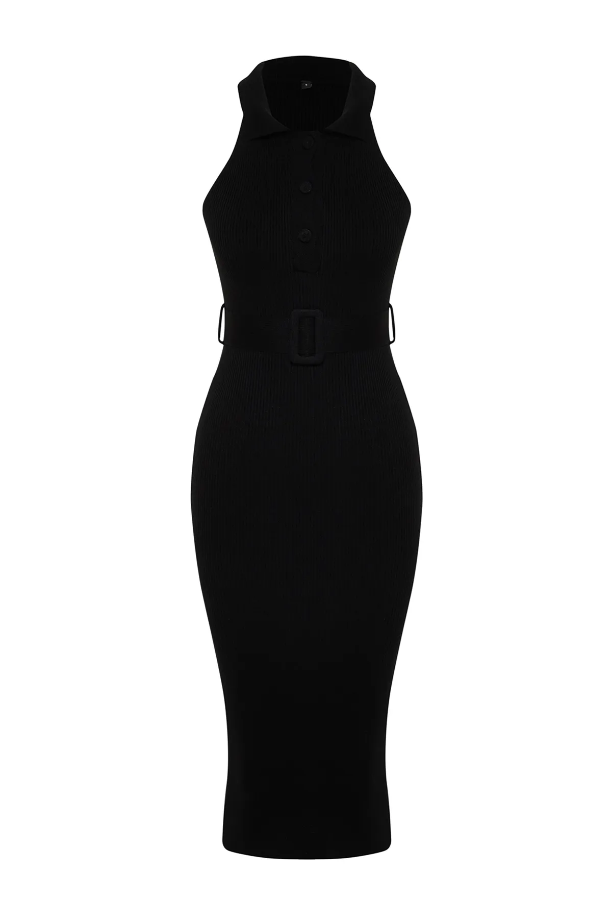 Trendyol Collection  Schwarzes Strick-Midikleid mit Gürteldetail TWOSS22EL1031