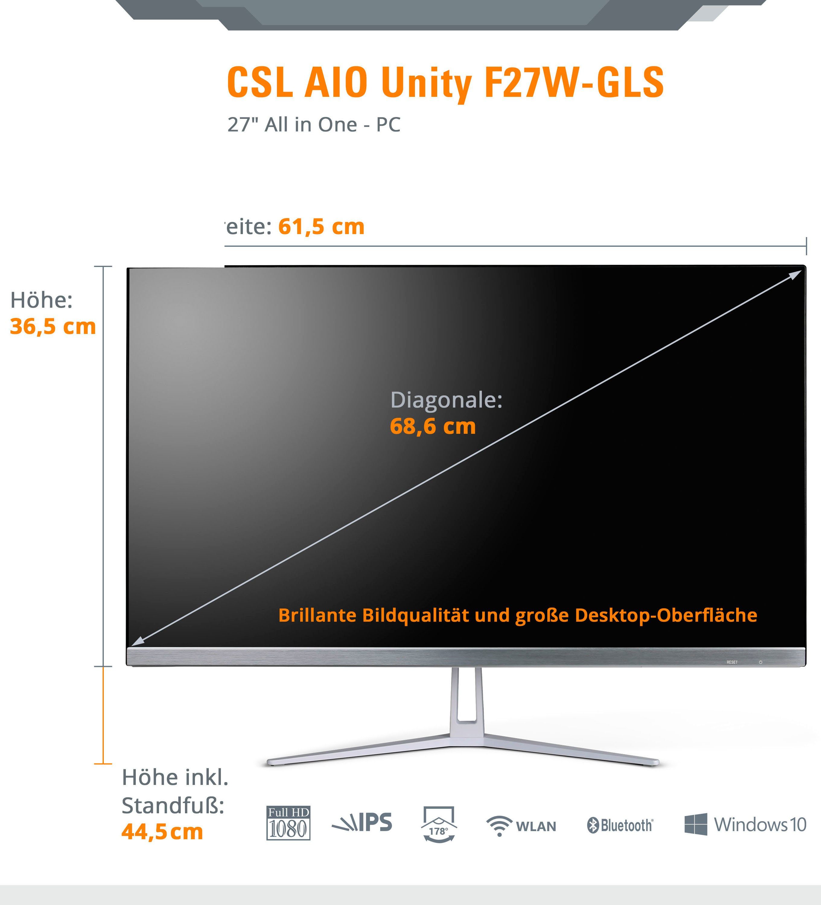 CSL Unity F27-GLS mit Windows 10 Home All-in-One PC (27 Zoll, Intel® Celeron Celeron® N4120, UHD Graphics 600, 16 GB RAM, 128 GB SSD)