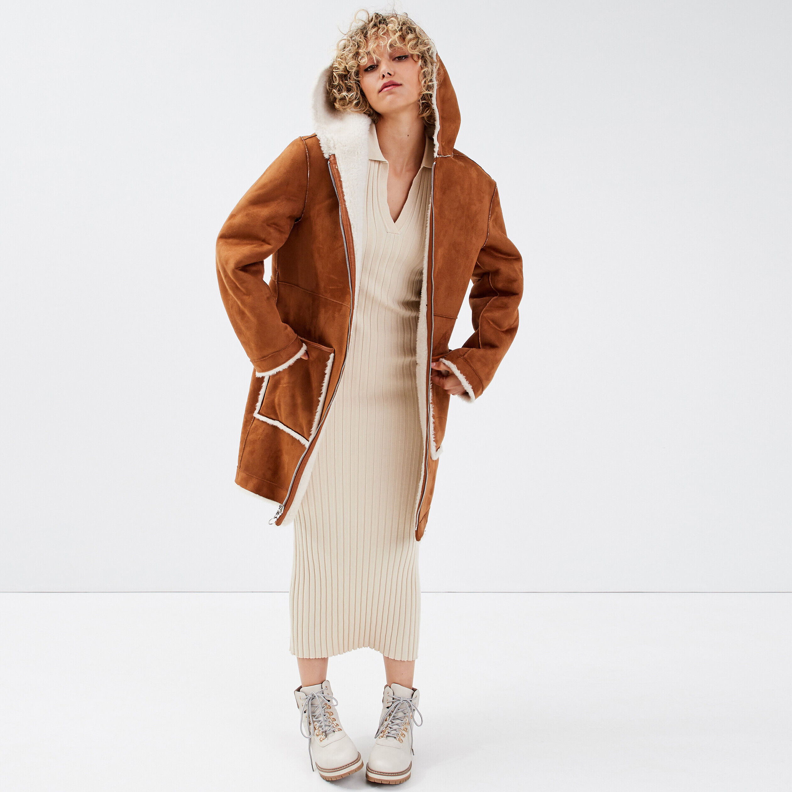 Manteau droit réversible camel femme | Cache Cache