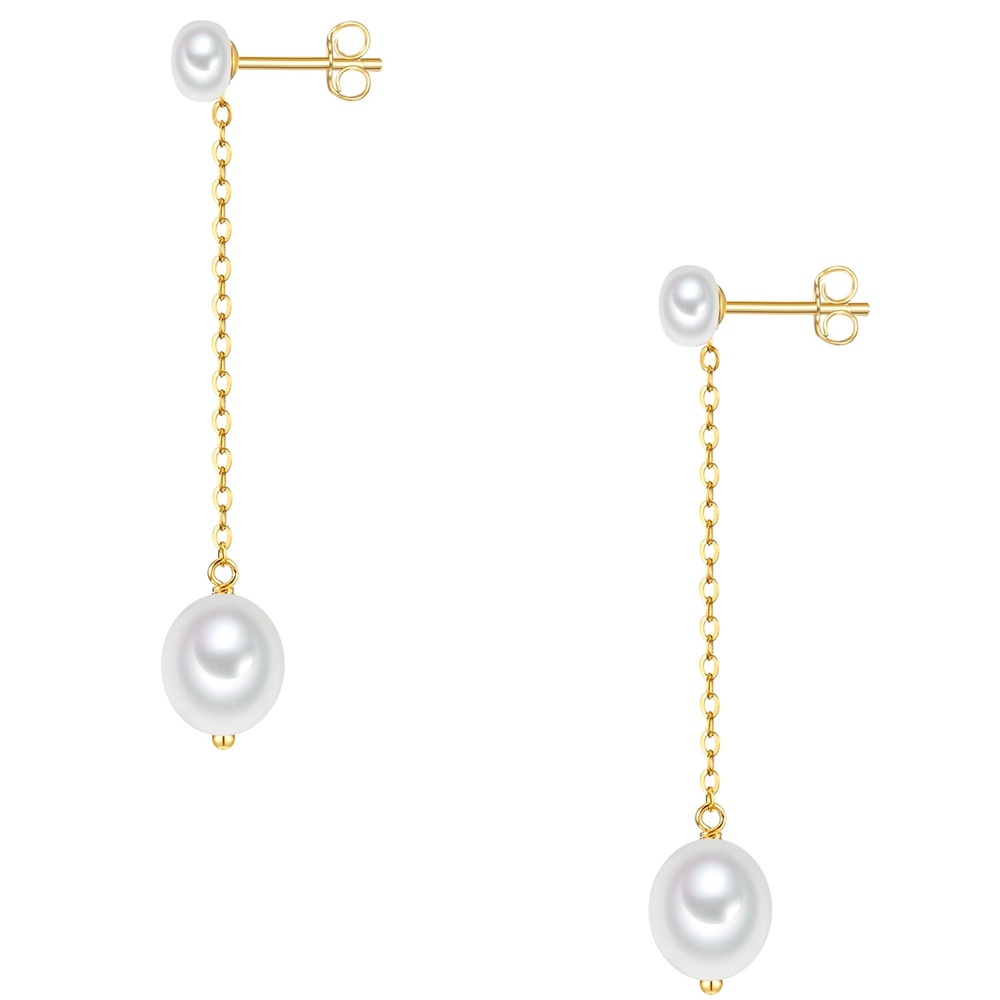 Valero Pearls Puce d'oreille en perle Argent sterling Perle de culture d'eau douce en Or jaune Boucles d'oreilles