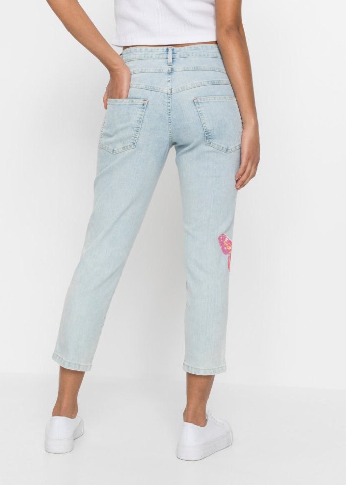 Boyfriend-Jeans mit Schmetterlings-Druck in 7/8-Länge