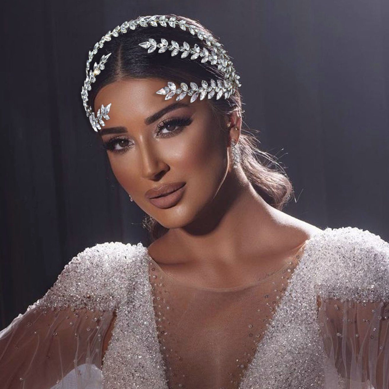 HOHEA H Haarband Kristall-Stirnband, Hochzeits-Haarschmuck, Braut-Haarschmuck, 1-tlg., Hochzeitsdekoration Brautjungfern-Haarschmuck für Party, Silberne Haaraccessoires sind elegante Haaraccessoires für Frauen