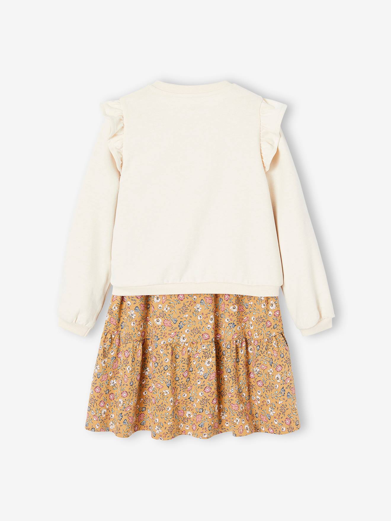 Ensemble robe et cardigan à volants fille caramel