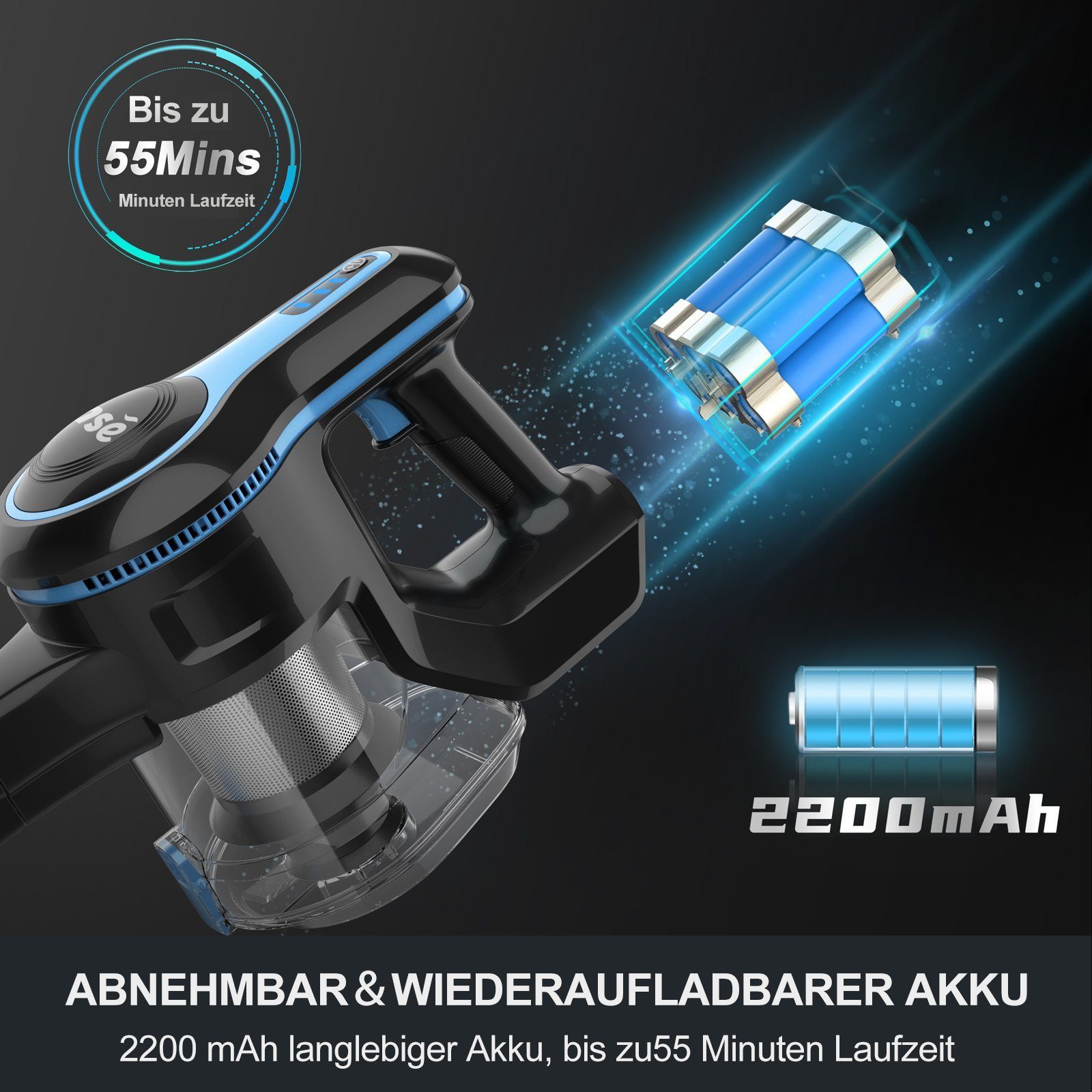 INSE Akku-Hand-und Stielstaubsauger INSE, akku staubsauger, Akku Staubsauger, Staubsauger, 25KPa, 55 Minuten, 1.2L