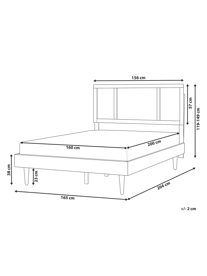 Beliani Doppelbett AURAY in Schwarz/Heller Holzfarbton - (W) 165 x (H) 119 x (L) 204 cm günstig kaufen onesize