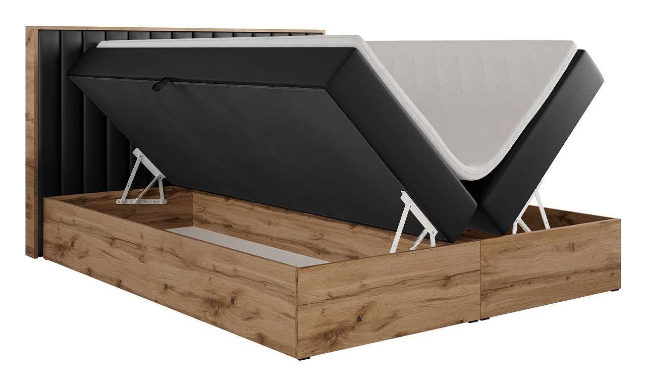 MKS MÖBEL Boxspringbett ALBERO 4, mit Bettkasten, Doppelbett mit Kopfstütze, Eiche Holzrahmen, Matratze