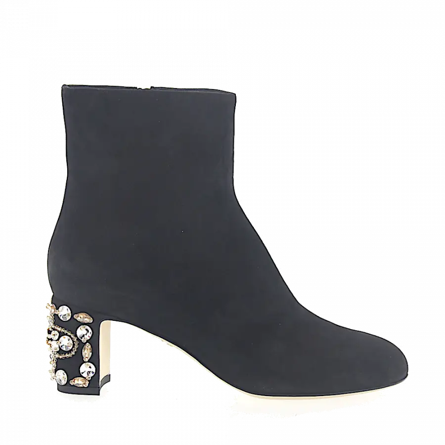 Dolce & Gabbana - Stiefeletten Kalbsleder Veloursleder Kristallverzierung schwarz - schwarz