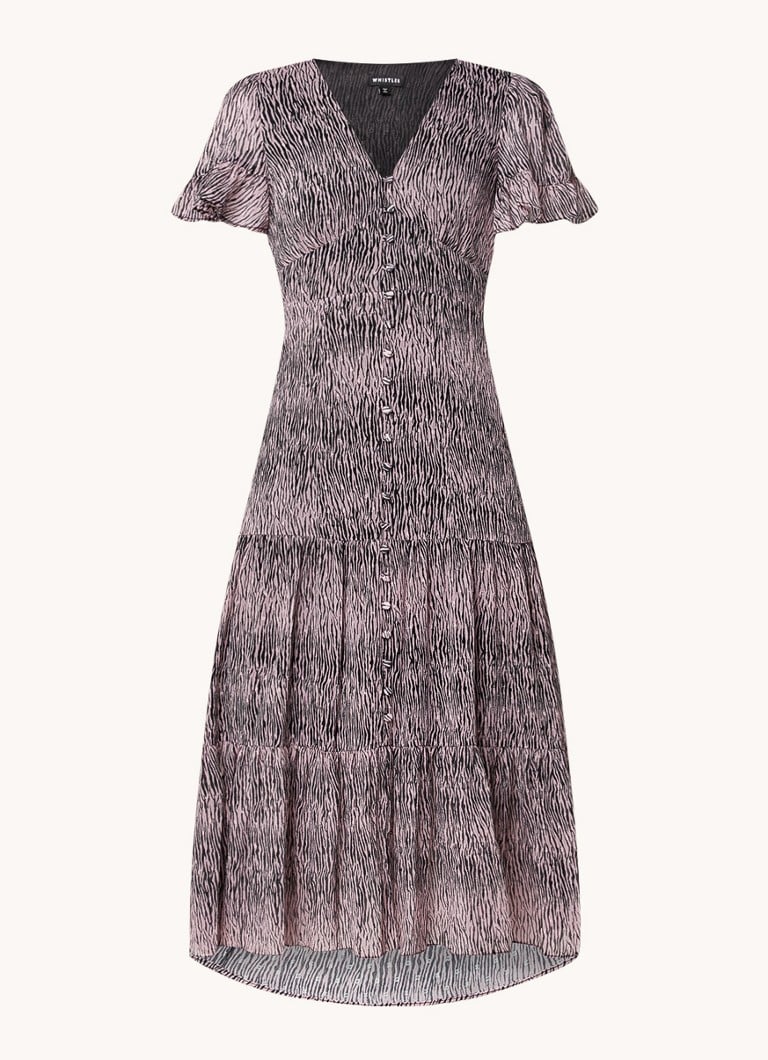 Rochie midi Whistles Tiger cu decolteu în V și imprimeu cu tigri.