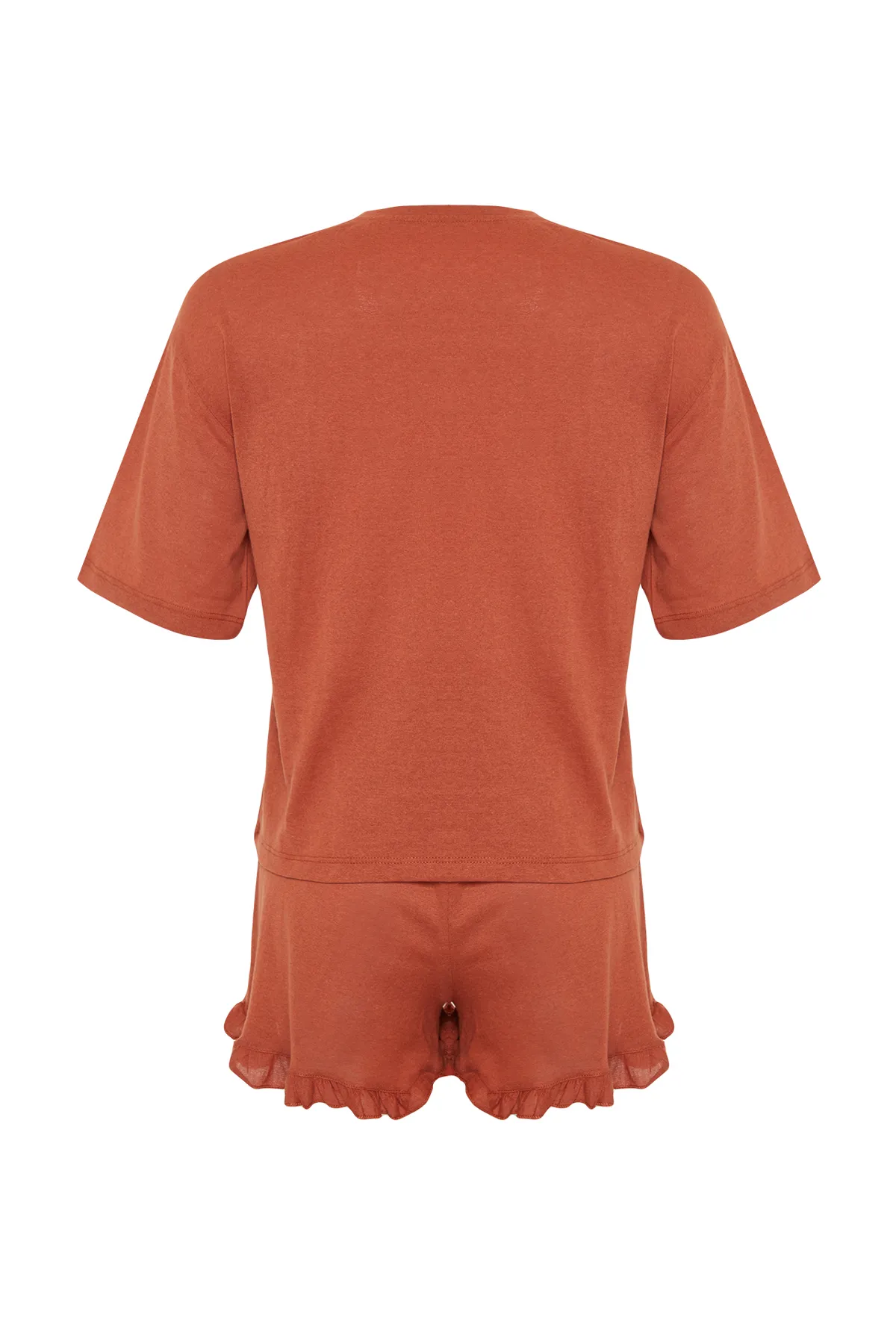 Trendyol Collection  Gestricktes Pyjama-Set aus T-Shirt und Shorts aus bedruckter Baumwolle mit Kachelmuster THMSS22PT0422