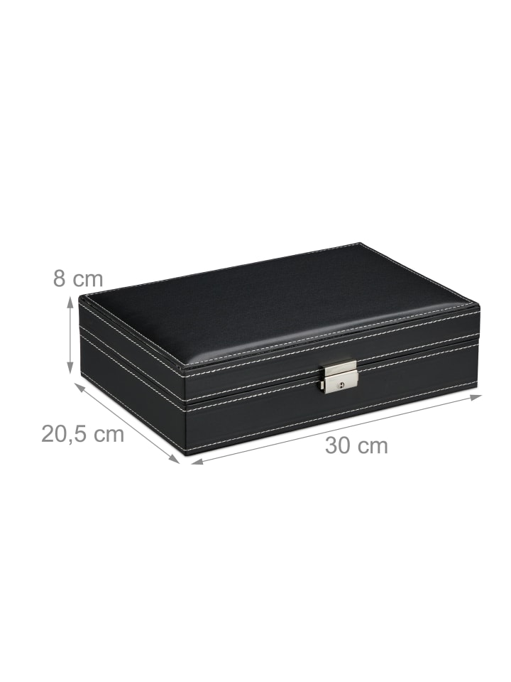 relaxdays Uhrenbox in Schwarz - (B)30 x (H)8 x (T)20,5 cm günstig kaufen onesize