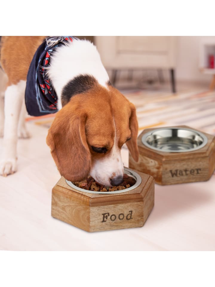 relaxdays 2-tlg. Hunde Napfset in Natur/Silber -  (B)23,5 x (H)7,5 x (T)21 cm günstig kaufen onesize