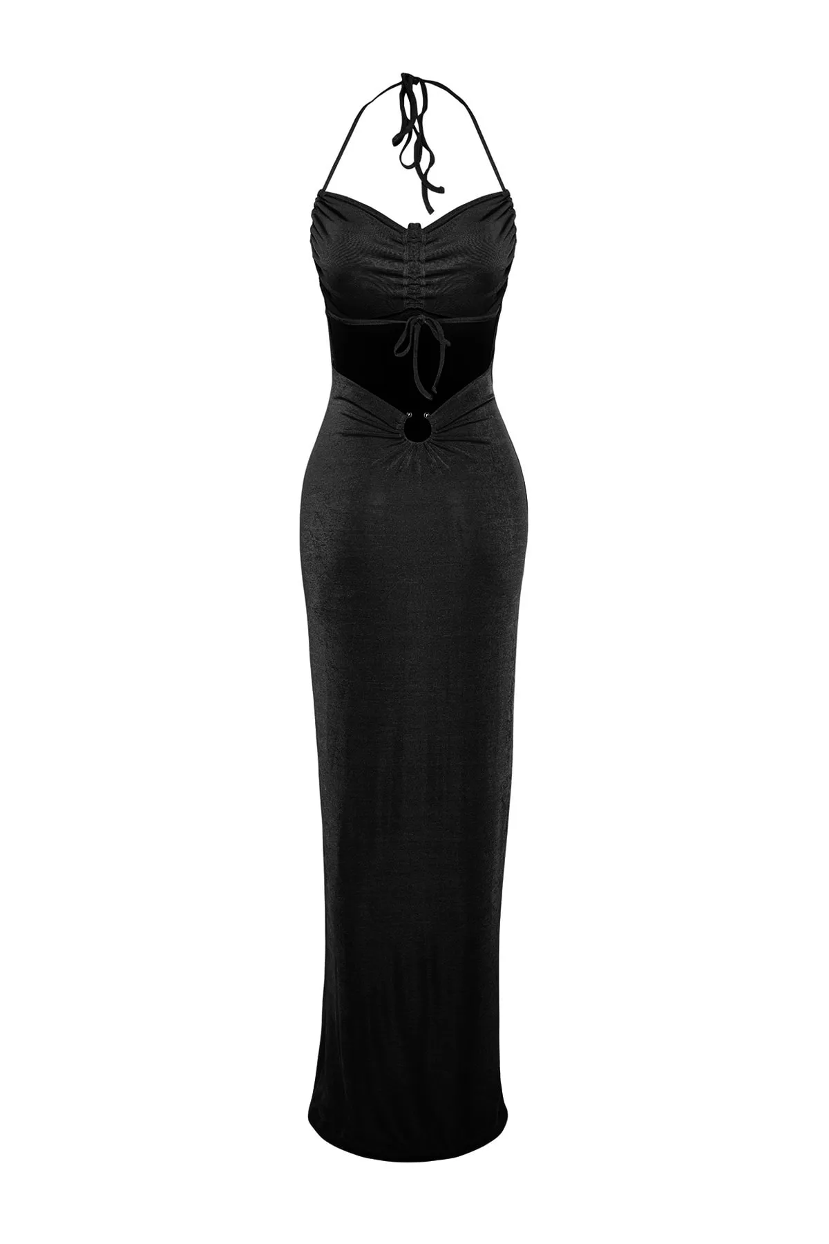 Trendyol Collection  Schwarzes, figurbetontes, langes Abendkleid aus Strick mit Glitzer TPRSS23AE00113