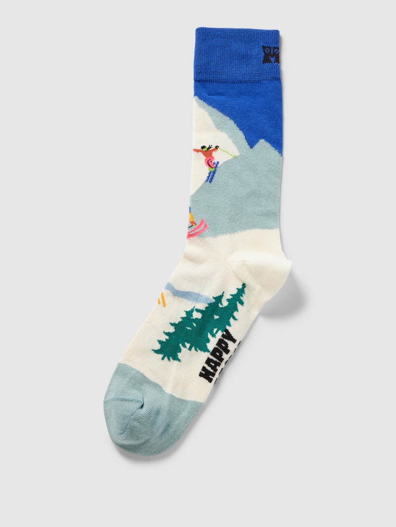 Socken mit Motiv-Print Modell 'Downhill Skiing' in blau