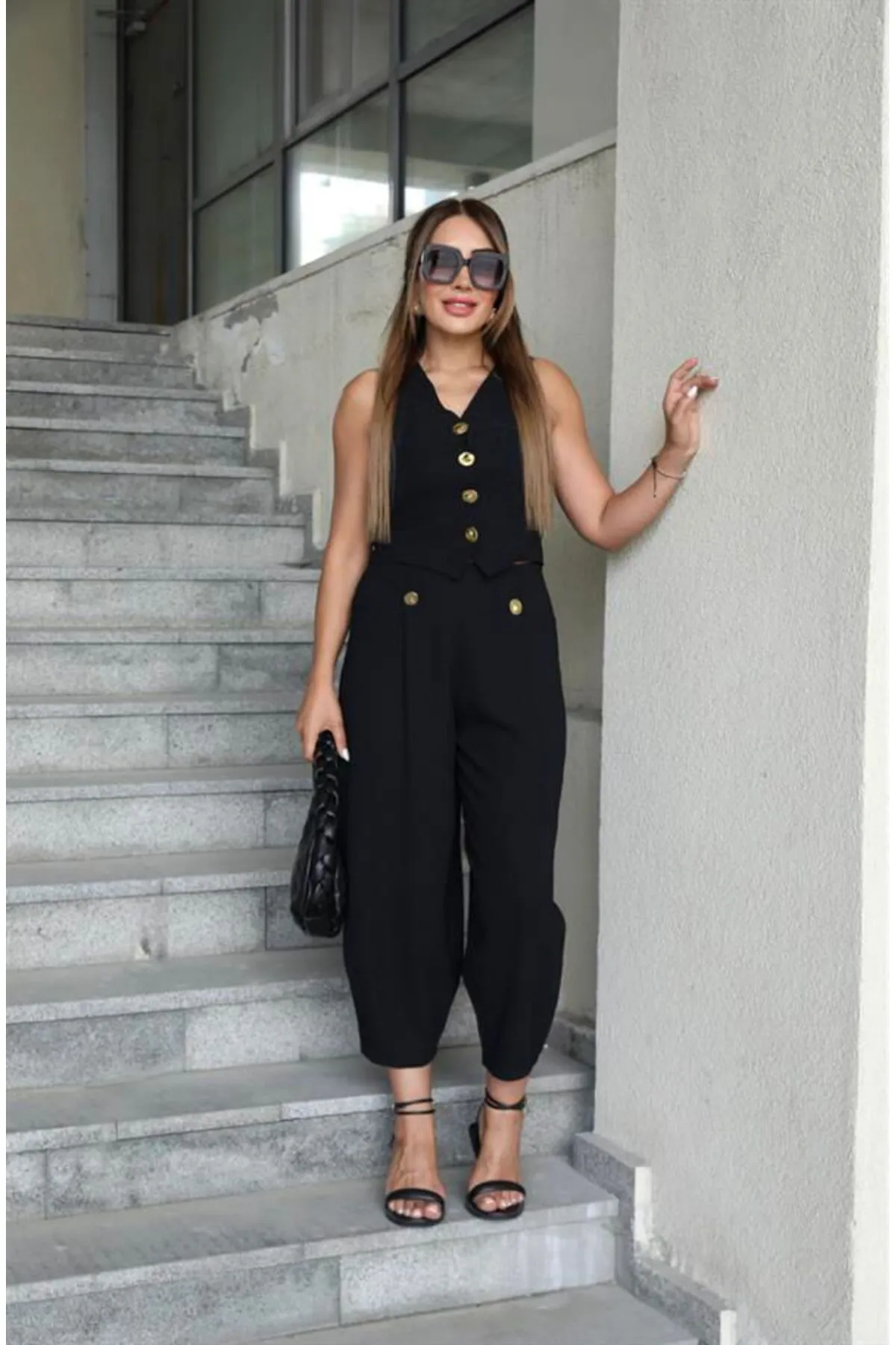Laluvia  Schwarzes Weste-Hosen-Set