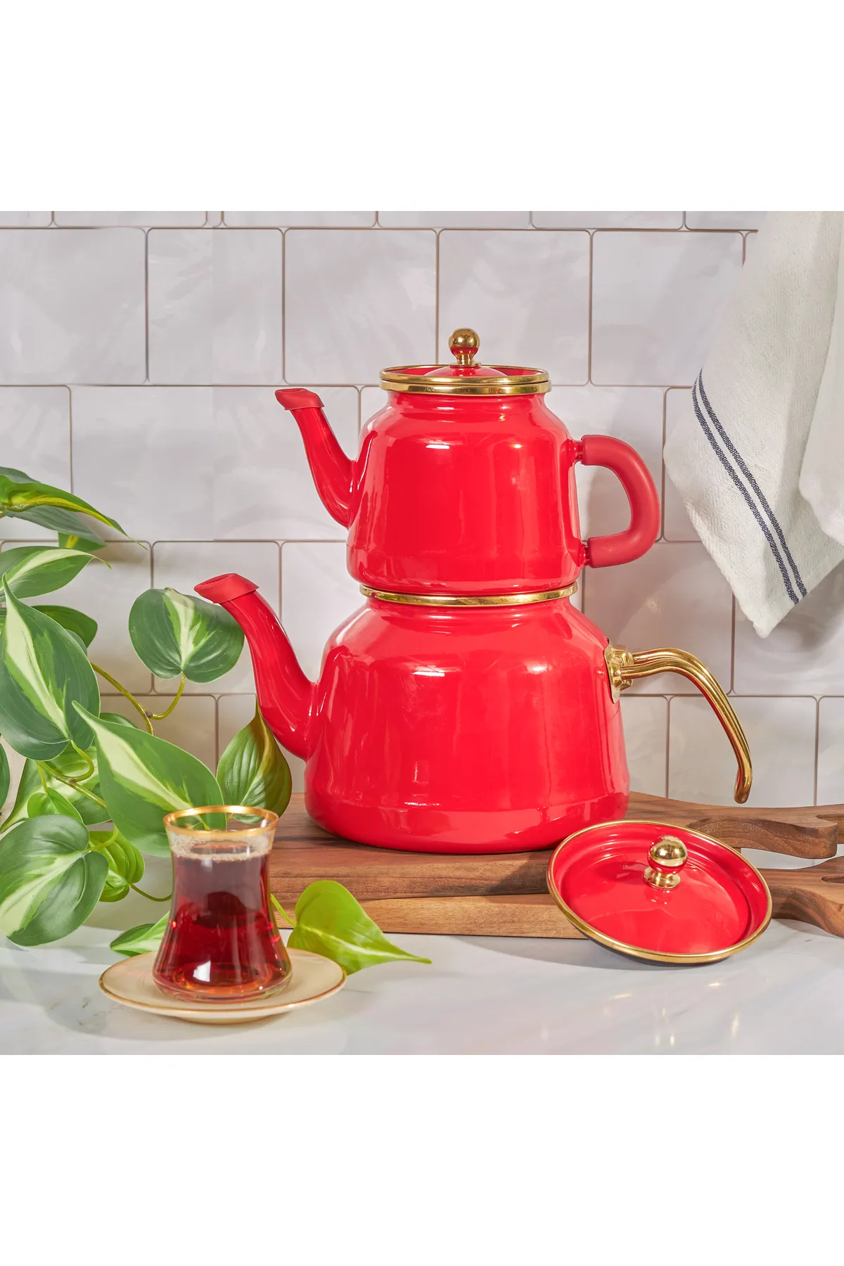Karaca  Troy Rot Teekannen Set, Caydanlık, Tee, Tea, Tea Maker Türkische Teekanne, Tea Pot, Türkische