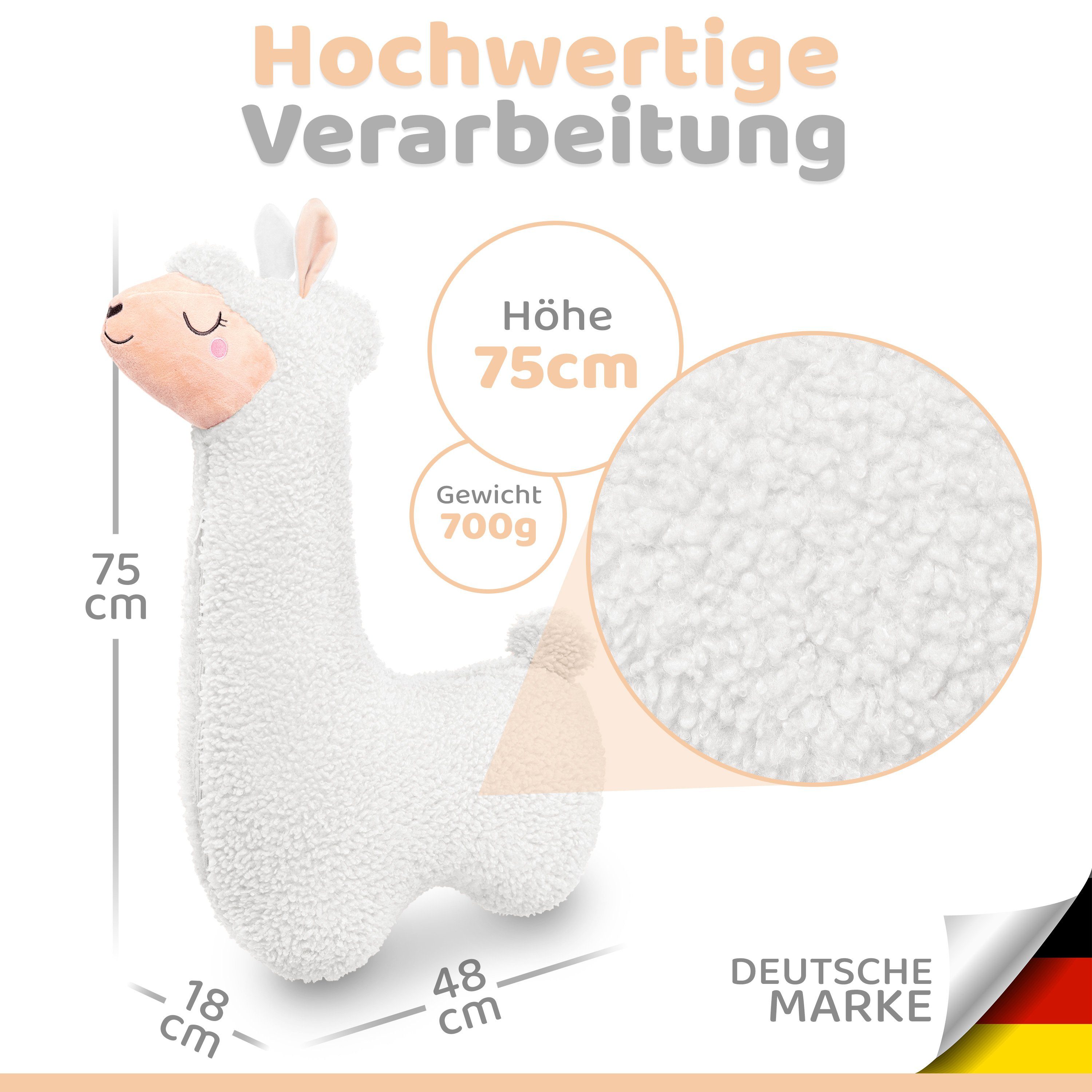 Engelshof Alpakas Münsterland Seitenschläferkissen Engelshof Alpakas Alpakakissen Seitenschläferkissen Weiß 75cm, Kissenbezug und Inlet mit Füllung