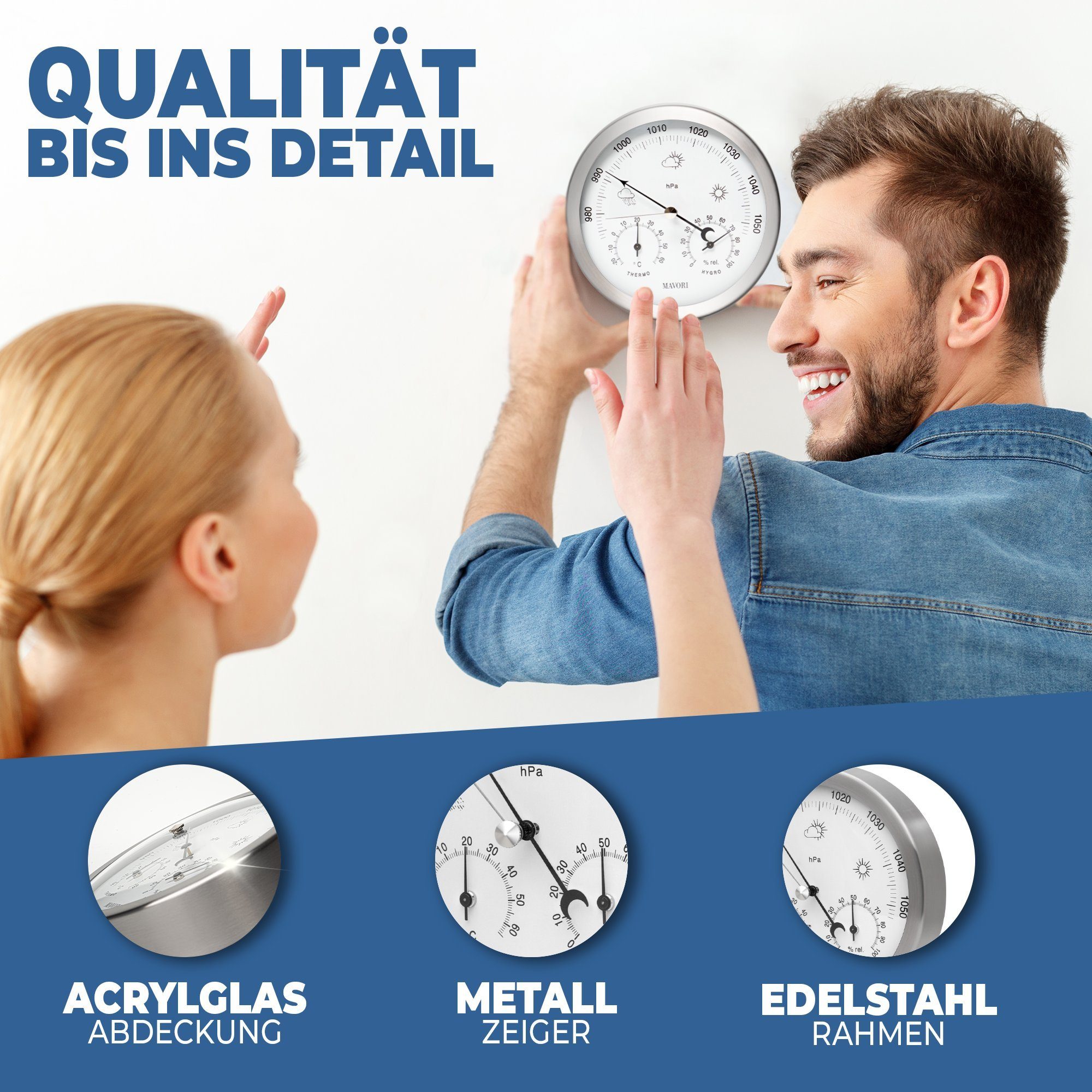 MAVORI Wetterstation analog - 3in1 Barometer, Hygrometer & Thermometer Wetterstation