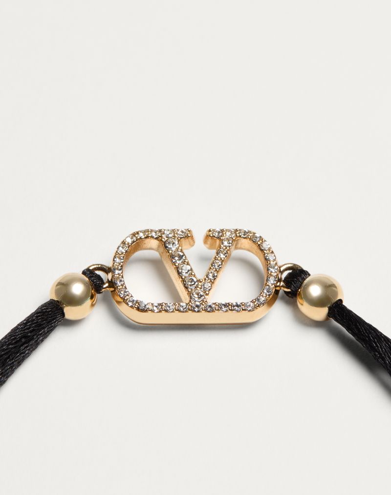 Pulseira Valentino com o logotipo V em algodão e cristais Swarovski®